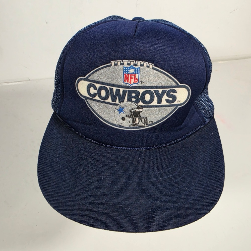 Vintage Drew Pearson Dallas Cowboys NFL Trucker Hat Navy Blue Snapback Mesh Cap